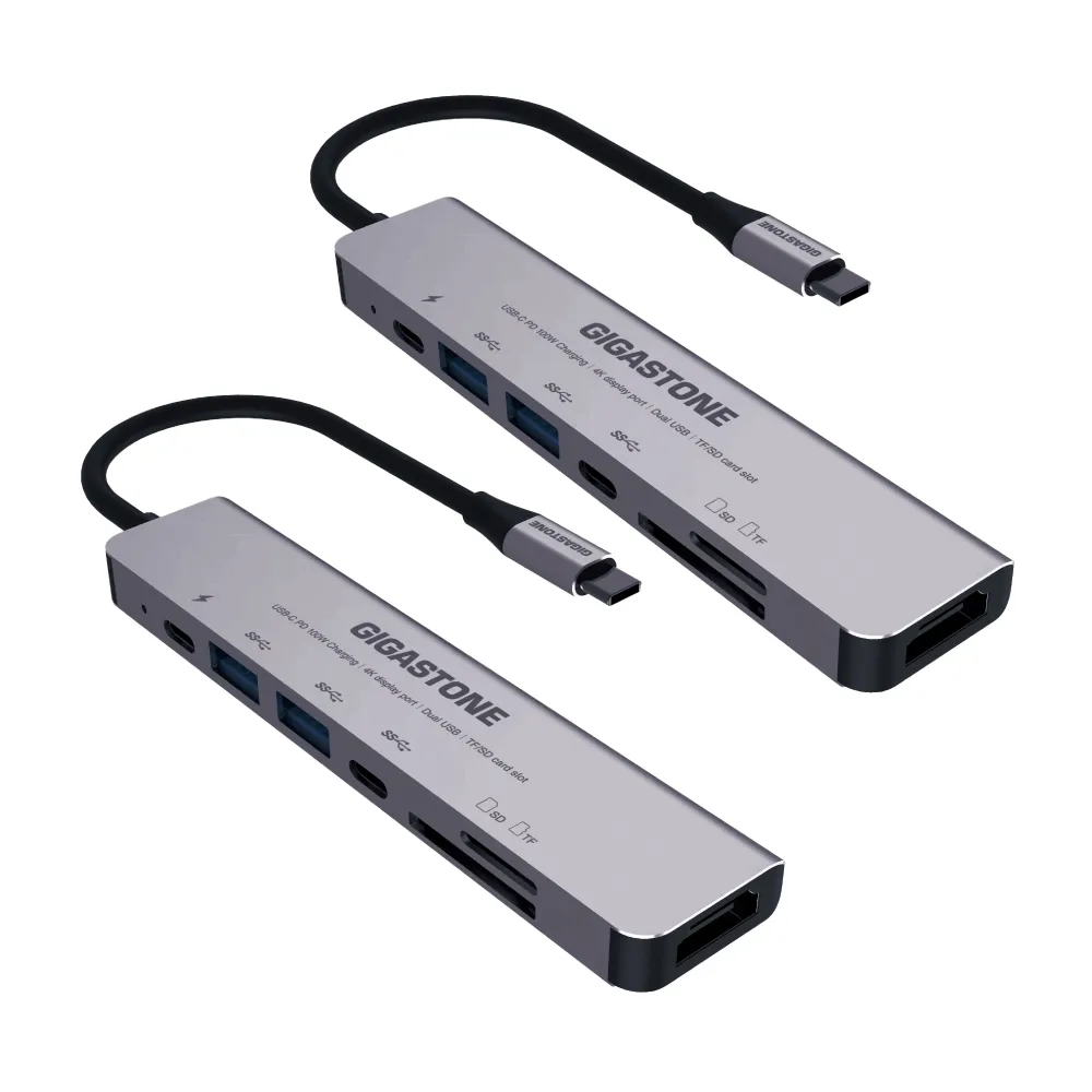 【GIGASTONE 立達】（雙入組）7合1多功能 100W PD充電 Type-C HUB集線器(USB/Type-C/SD/HDMI/Micro SD)