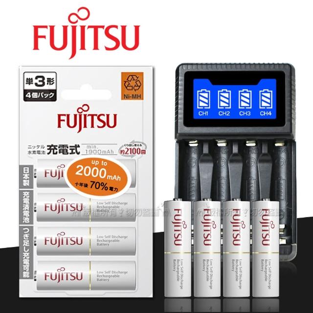 【FUJITSU 富士通】低自放電3號1900mAh3號4入+四槽USB充電器+送電池盒(充電電池組)