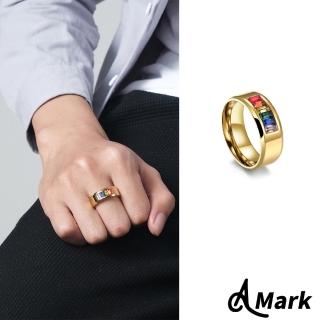 【A MARK】鈦鋼戒指 鋯石戒指/繽紛彩紅鋯石鑲嵌同志彩虹旗主題316L鈦鋼戒指(3色任選)