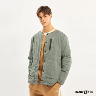 【Hang Ten】男裝-恆溫多功能-石墨烯防輕潑水保暖絎縫無領外套(軍綠)