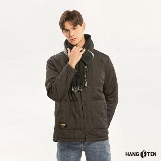 【Hang Ten】男裝-恆溫多功能-石墨烯防輕潑水保暖絎縫無領外套(黑)
