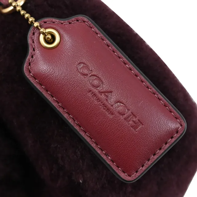 【COACH】MADISON 18 經典C字鈕釦羊毛絎縫拼接翻蓋鍊包斜背包(酒紅)