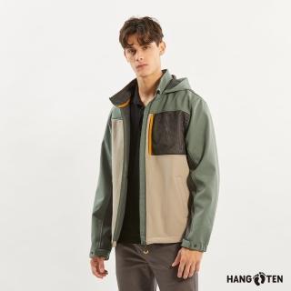【Hang Ten】男裝-恆溫多功能-防風防輕潑水可拆帽貼合軟殼刷毛撞色外套(卡其)