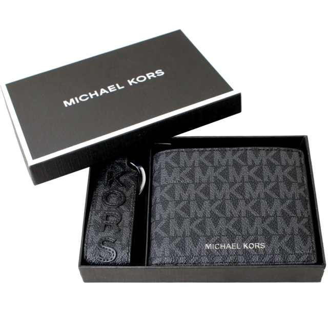 Michael KorsMichael Kors 防刮皮革六卡皮夾鑰匙圈禮盒組(滿版黑)