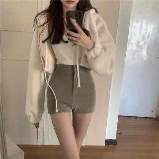 【D.studio】韓版連帽拉鍊顯瘦小個子短版外套(毛毛外套 上衣 女裝 衣服 外套 長袖上衣 毛衣 J180)