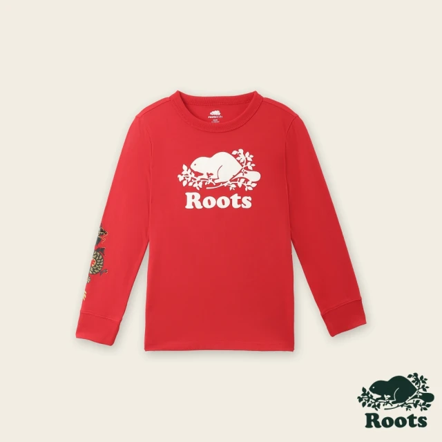 Roots Roots 大童-舞龍新春系列 純棉長袖T恤(黑