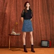 【OUWEY 歐薇】設計感剪裁假排釦棉質牛仔短裙(藍色；S-L；3223078212)