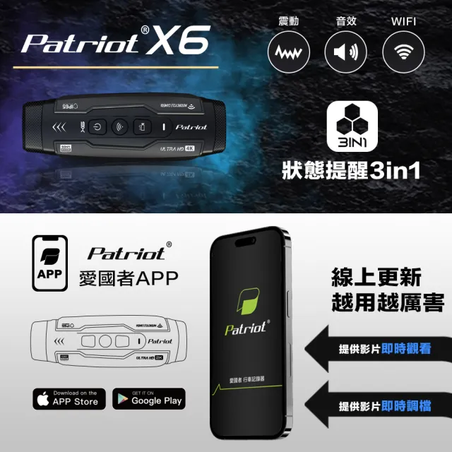 【愛國者】Patriot X6前後雙鏡4小時續航FHD1080P WIFI版行車記錄器&沙豹快拆防身噴霧(內附128G記憶卡)