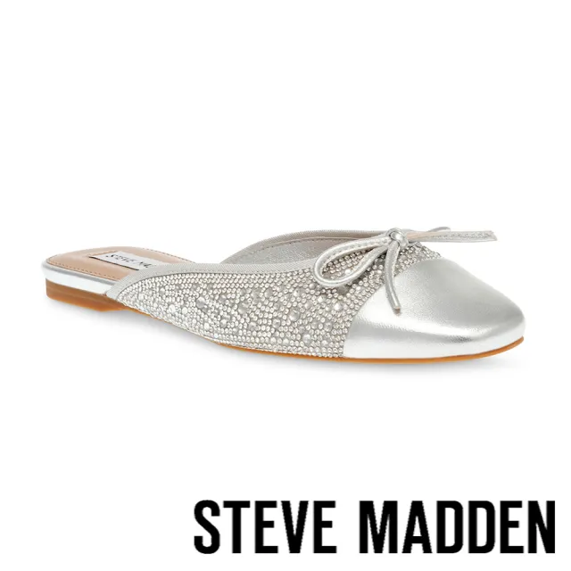 【steve madden】NELLA-R 鑽面蝴蝶結平底穆勒拖鞋(銀色)