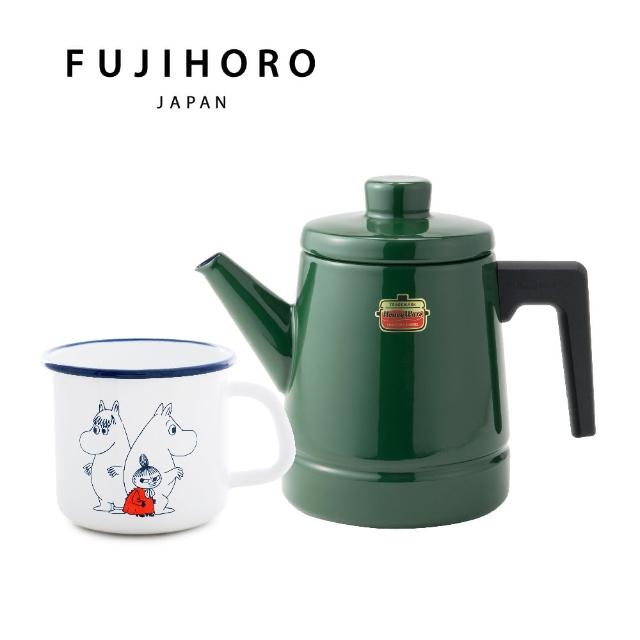 【FUJIHORO 富士琺瑯】官方直營 Solid系列-琺瑯咖啡壺1.6L+嚕嚕米琺瑯馬克杯550ml