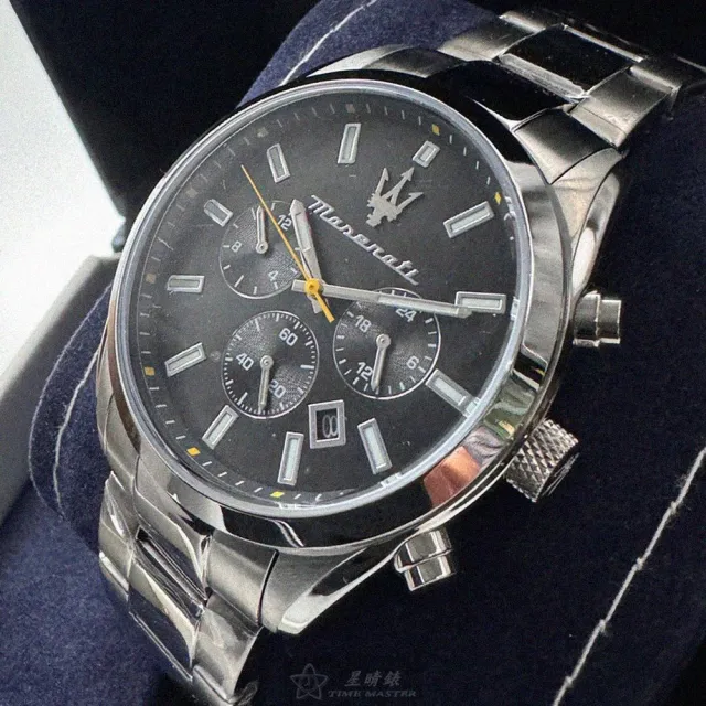 【MASERATI 瑪莎拉蒂】瑪莎拉蒂男錶型號R8853151010(黑色錶面銀錶殼銀色精鋼錶帶款)