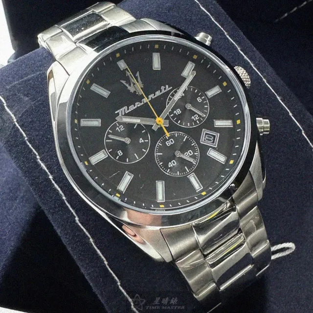 【MASERATI 瑪莎拉蒂】瑪莎拉蒂男錶型號R8853151010(黑色錶面銀錶殼銀色精鋼錶帶款)