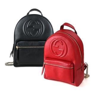 【GUCCI 古馳】536192 經典SOHO系列GG LOGO牛皮金鍊雙肩後背包(兩色可選)