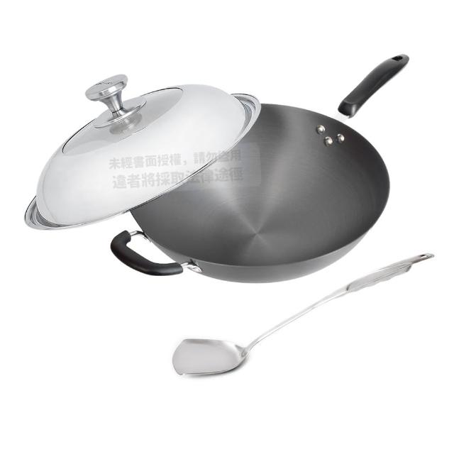 【Top Chef 頂尖廚師】鈦廚頂級陽極深型炒鍋36公分 附鍋蓋贈鍋鏟(無塗層鍋)