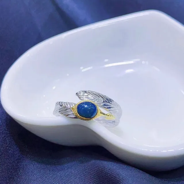 【勝弘珠寶】多明尼加天空藍琥珀天使羽毛戒指