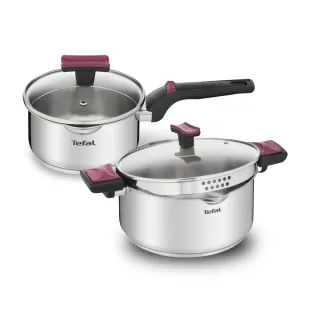 【Tefal 特福】買1送1_香頌不鏽鋼系列聰明瀝水湯鍋_加蓋(16CM+20CM)