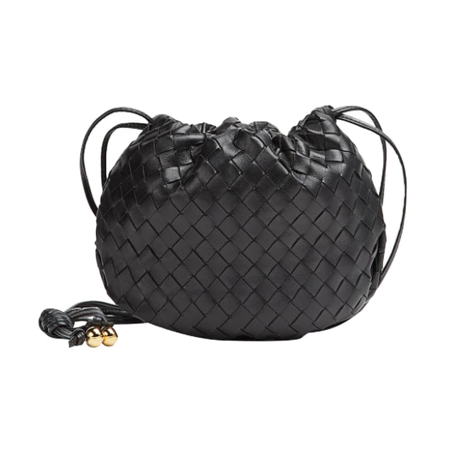 BOTTEGA VENETA 寶緹嘉 651905經典編織小羊皮The Mini Bulb系列迷你束繩斜背手提包(黑色)