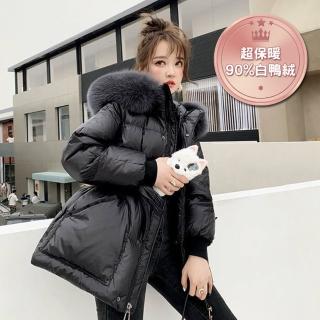 【DearBaby】現貨-90%白鴨絨仿狐狸毛大毛領顯瘦縮腰羽絨外套(三色)