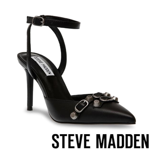 【steve madden】RETRIEVER 鉚釘尖頭繞踝高跟涼鞋(黑色)