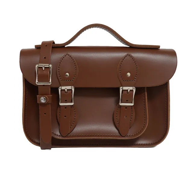 【The Leather Satchel Co.】11吋 英國手工牛皮劍橋包 手提包 肩背包 側肩包 多功能兩用包(栗木棕)