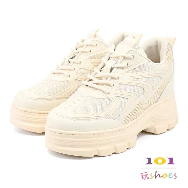 【101 玩Shoes】mit. 輕量逆天長腿內增高老爹鞋(黑色/米色 35-40碼)