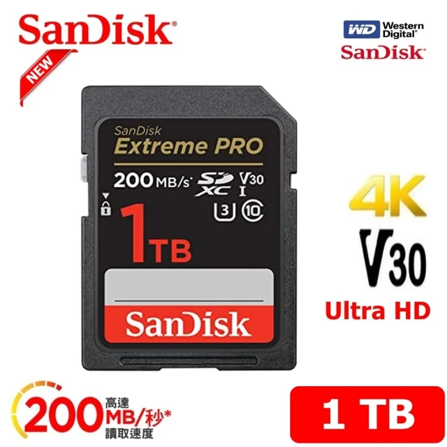 SanDisk 晟碟SanDisk 晟碟 [全新版 再升級] 1TB Extreme PRO SDXC V30 記憶卡 200MB/s(專業攝影 原廠永久保固)