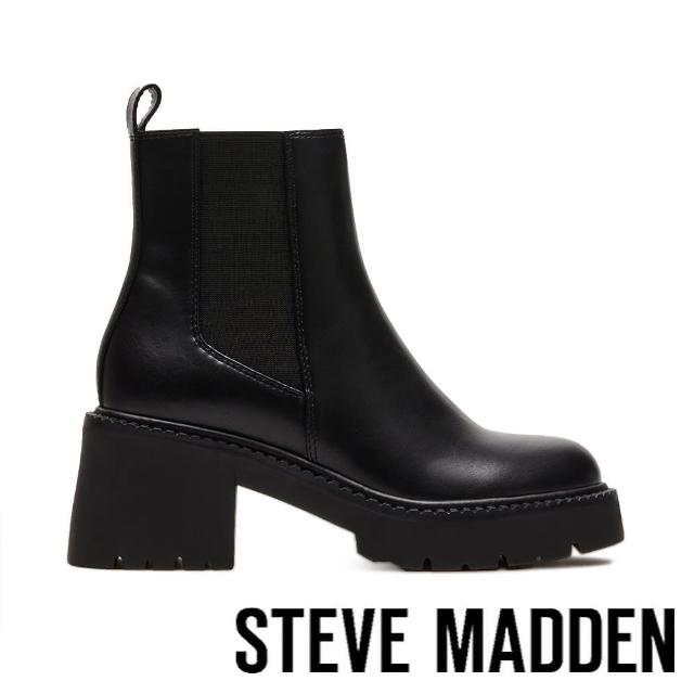 【steve madden】TACTIC 皮革粗跟短靴(黑色)