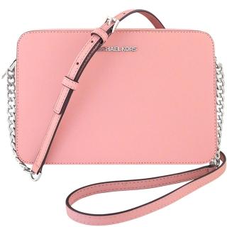 【Michael Kors】Jet Set Item 防刮牛皮方形鍊帶斜揹包(玫瑰粉色)