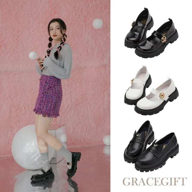 【Grace Gift】美少女戰士Crystal變身器飾釦厚底瑪莉珍鞋/黑貓露娜中跟樂福鞋