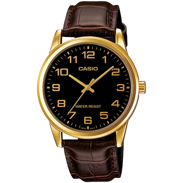 【CASIO 卡西歐】復古紳士時尚潮流指針皮革腕錶(MTP-V001GL-1B)