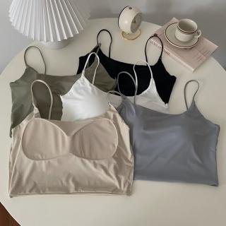 【D.studio】韓版冰絲短版修身顯瘦美背小可愛(帶胸墊免穿內衣上衣女裝背心女衣服短版上衣短板上衣 V243)