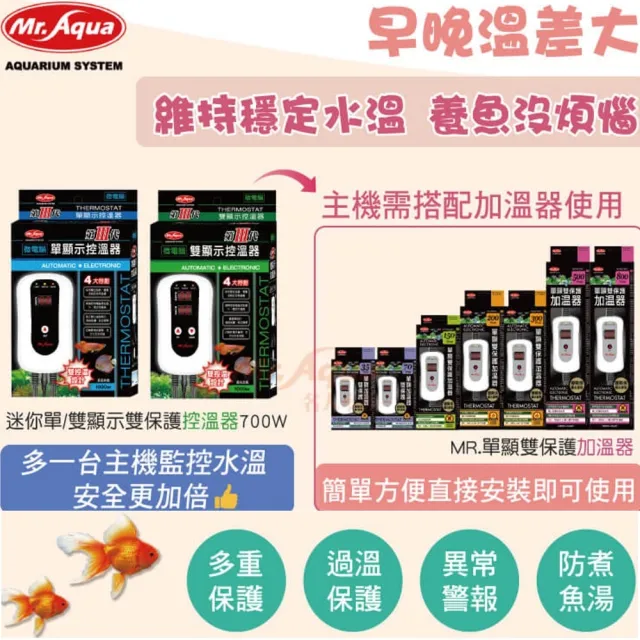 【MR.AQUA】水族先生500W單顯加溫器 雙保護/控加熱棒/世界首創有多國專利(導熱快離水斷電附保護套)