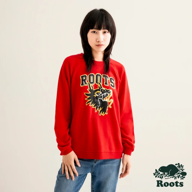 【Roots】Roots 女裝-舞龍新春系列 毛圈布寬版圓領上衣(紅色)