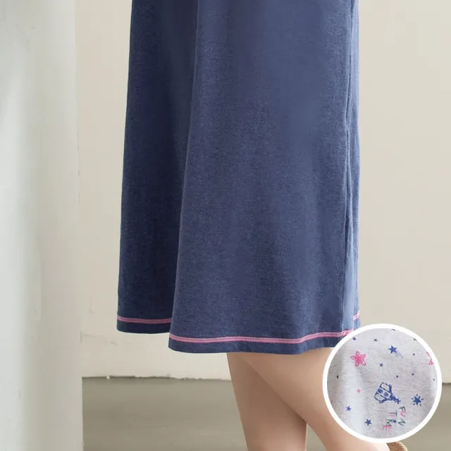 【Wacoal 華歌爾】睡衣-仕女系列 M-LL星空薄針織可愛貓咪半開襟長袖洋裝  LWZ35313GY(銀河灰)