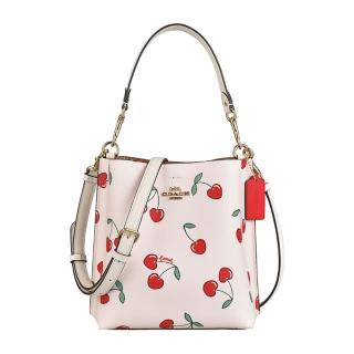 【COACH】COACH Mollie Bucket 22 經典金字LOGO櫻桃圖案PVC釦式手提斜背水桶包(粉筆白x多色)