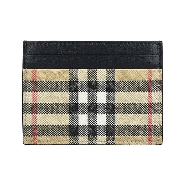 【BURBERRY 巴寶莉】BURBERRY VINTAGE印字LOGO格紋印花PVC4卡卡夾(米格紋)