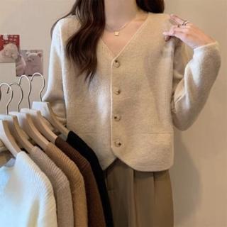 【ONEY 歐妮】★甜美V領簡約開衫外套(女上衣/長袖/保暖)