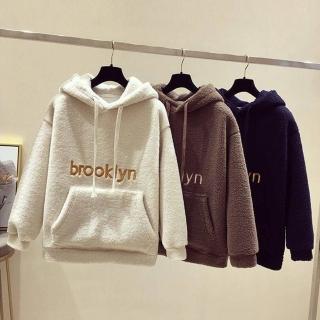【ONEY 歐妮】★連帽刺繡仿羊羔絨衛衣＃(女上衣/長袖/帽T)