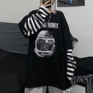 【Amirr 艾米爾】★原宿街頭風假兩件寬鬆上衣(女上衣/長袖/衛衣)