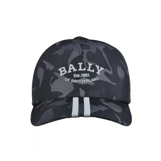 【BALLY】經典字母浮雕LOGO迷彩設計尼龍棒球帽(黑)