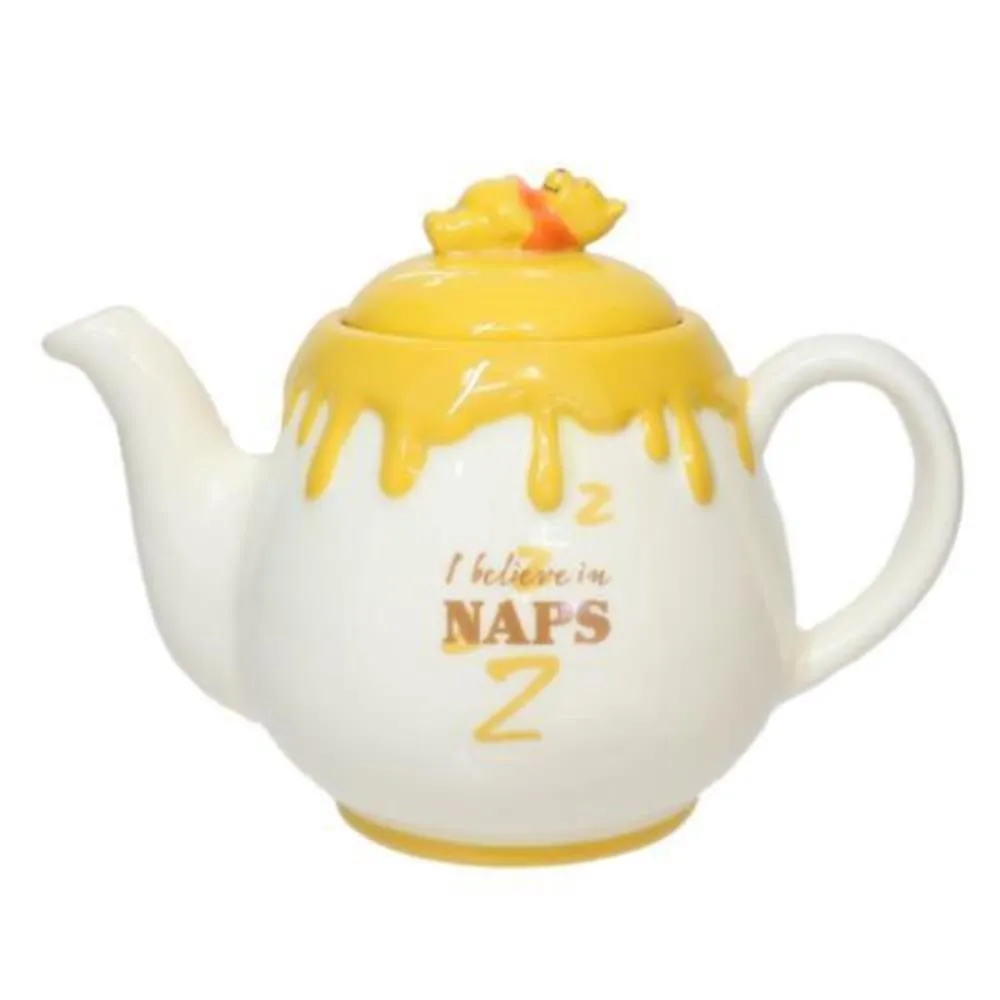 【小禮堂】Disney 迪士尼 小熊維尼陶瓷茶壺 - 白黃蜂蜜款(平輸品)