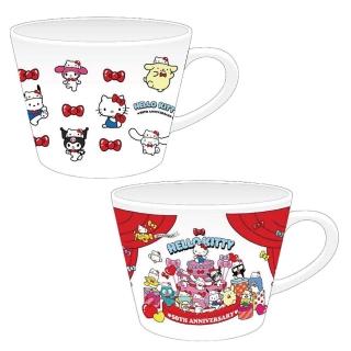 【小禮堂】Sanrio 三麗鷗 HELLO KITTY 50週年紀念 陶瓷輕量馬克杯(平輸品) 凱蒂貓