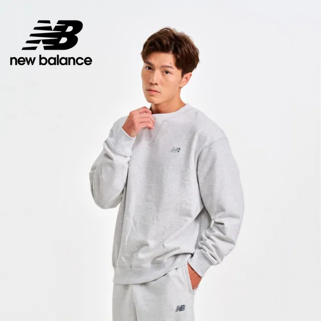 【NEW BALANCE】NB 螺紋拼接棉質大學T/長袖上衣_MT41506AHH_男性_淺灰色(美版)