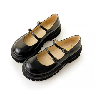 【amai】百搭氣質雙帶圓頭瑪麗珍鞋 瑪莉珍鞋 粗跟 厚底 上班鞋 學生鞋 時尚 大尺碼 LF23-16BK(黑色)