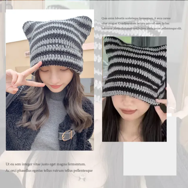 【時尚單品】ins韓系貓耳朵針織帽(韓國女團 愛豆同款 貓耳毛帽 保暖  秋冬帽 美拉德 護耳帽 百搭)