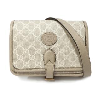 【GUCCI 古馳】671620 新款Retro系列GG Supreme帆布復古馬鞍型肩背/斜揹包(燕麥色)