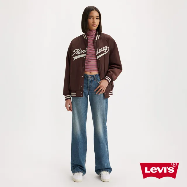 【LEVIS 官方旗艦】女款 低腰寬直筒牛仔長褲 / 復古深藍水洗刷白 人氣新品 A5566-0006