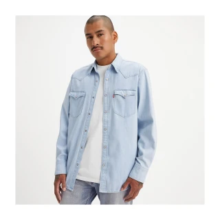 【LEVIS 官方旗艦】男款  BARSTOW WESTERN 50”s 短牛角復古牛仔襯衫 / 淺藍 上衣 熱賣單品 85744-0065