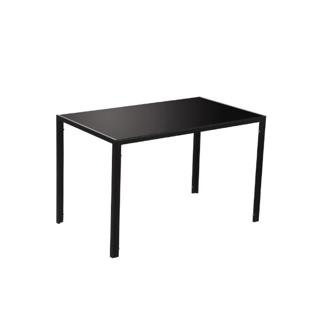 【E-home】Tabor塔博玻璃面金屬框餐桌-幅120cm-黑色(工作桌 玻璃桌 會議桌)