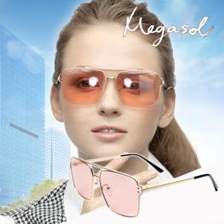 【MEGASOL】寶麗萊UV400時尚中性矩方框偏光太陽眼鏡變色墨鏡(感光智慧變色灰片彩片全天候適用-BS8611)